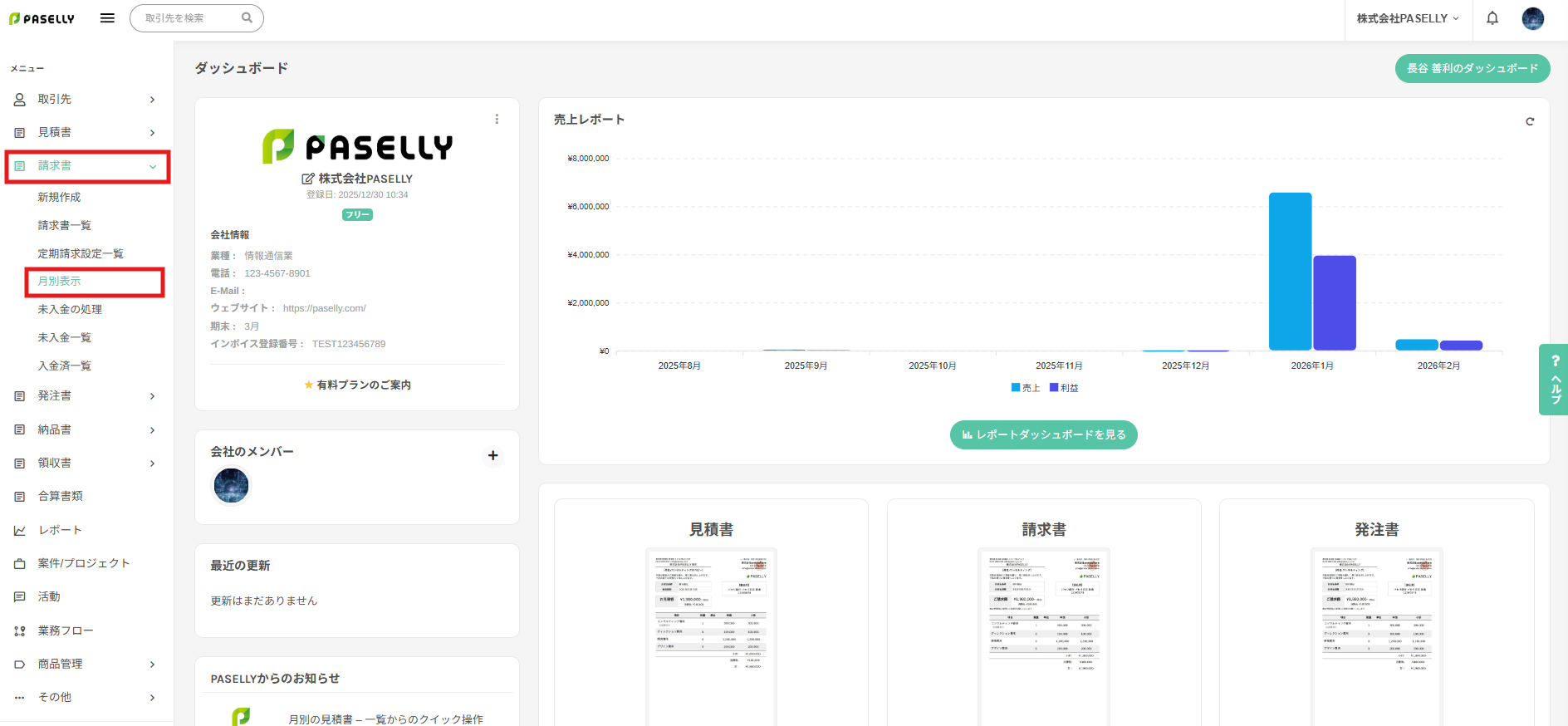 月別表示画面の表示方法